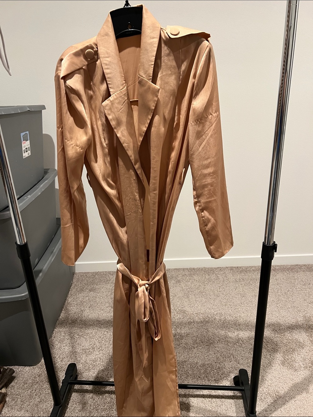 naked wardrobe Satin Trench Coat in Taupe